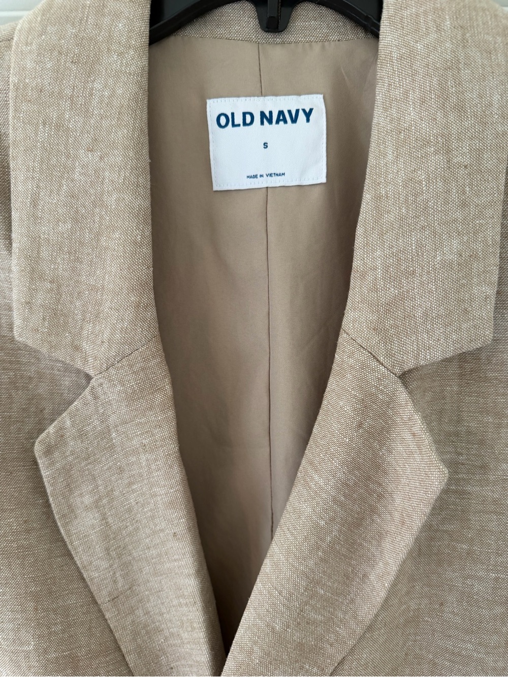 Old Navy Women's Double-Breasted Linen-blend Tan Blazer - Picture 3 of 3
